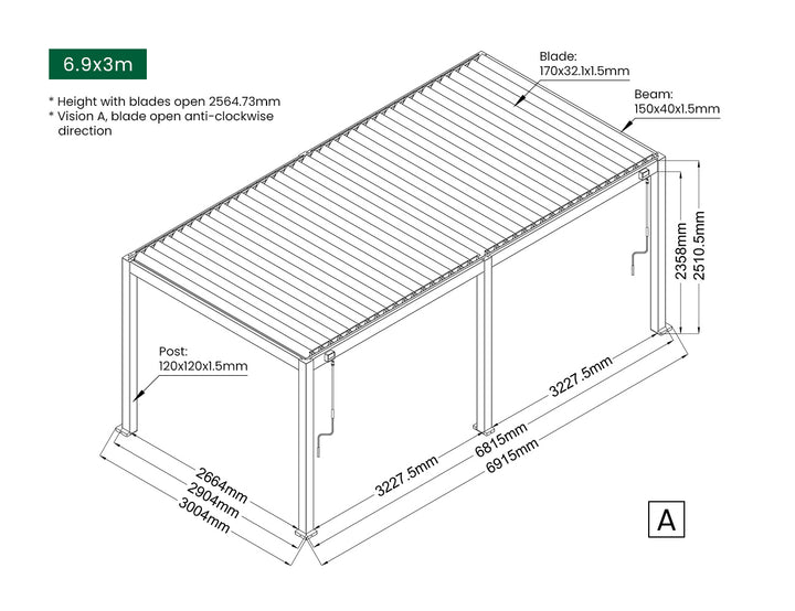 Baltic Manual  Freestanding  Louvre Roof Aluminium Pergola