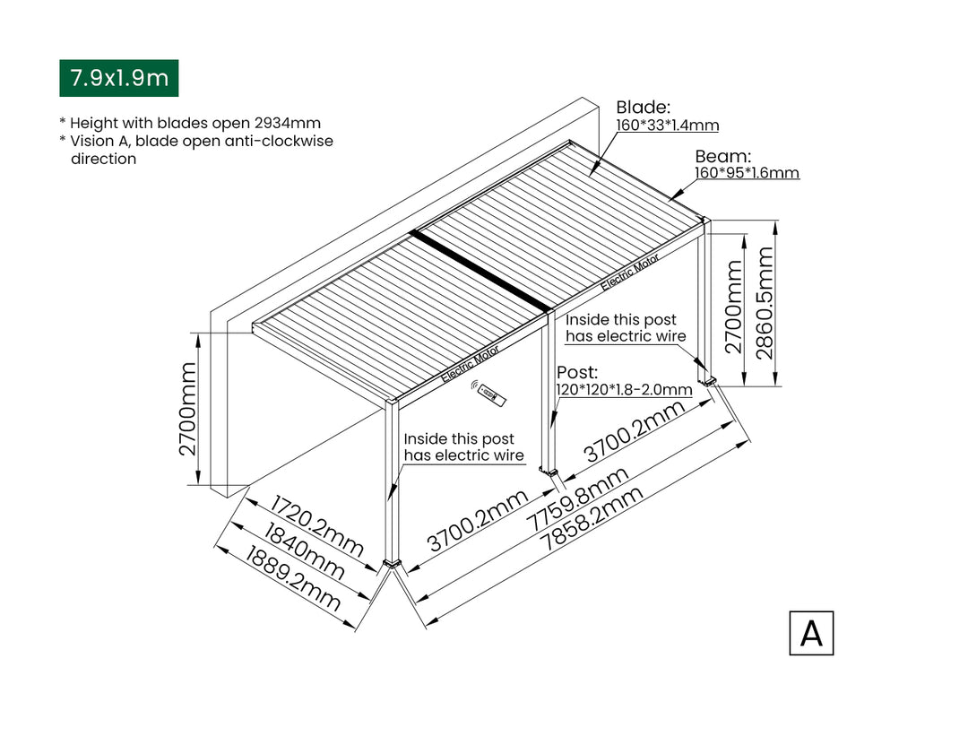Caspian Motorised Wall Mounted Louvre Roof Aluminium Pergola