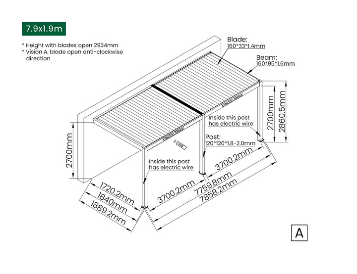 Caspian Motorised Wall Mounted Louvre Roof Aluminium Pergola