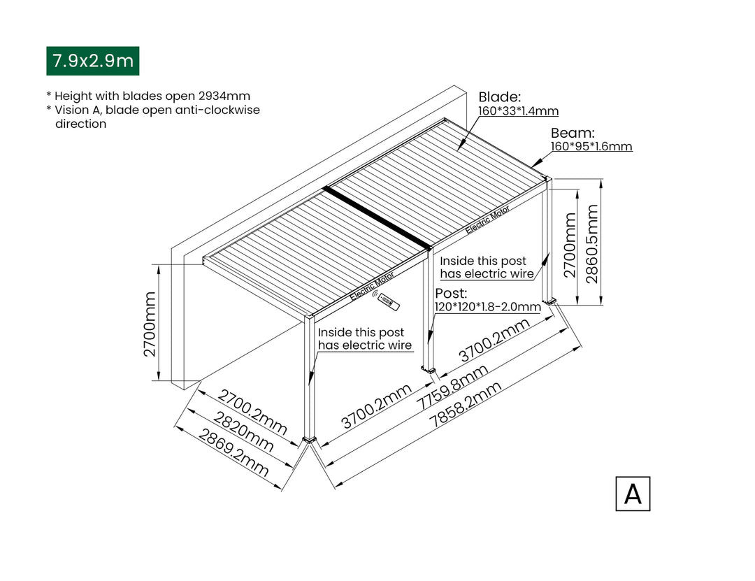 Caspian Motorised Wall Mounted Louvre Roof Aluminium Pergola