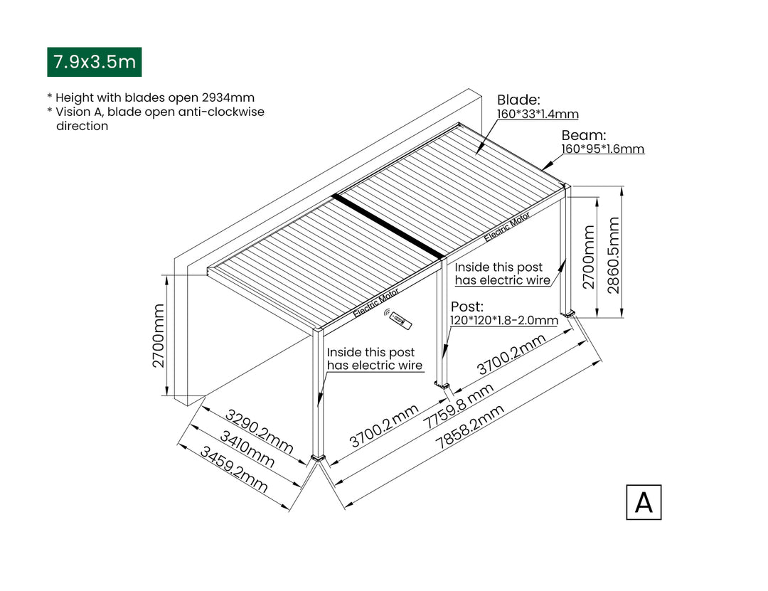 Caspian Motorised Wall Mounted Louvre Roof Aluminium Pergola