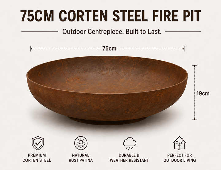 BASIN 75cm Corten Steel Fire Pit Bowl