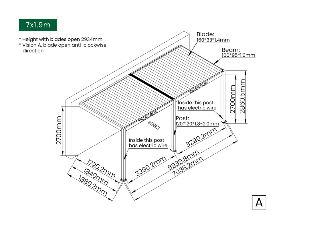 Caspian Motorised Wall Mounted Louvre Roof Aluminium Pergola