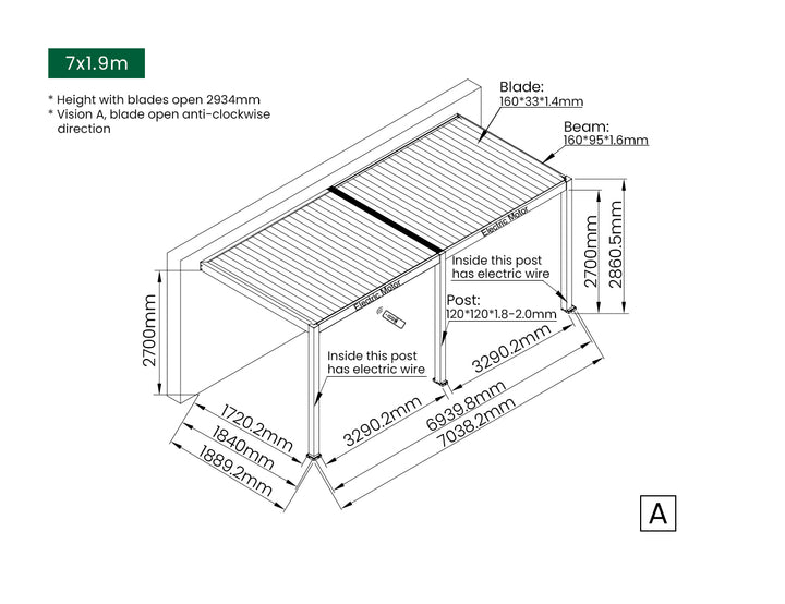 Caspian Motorised Wall Mounted Louvre Roof Aluminium Pergola