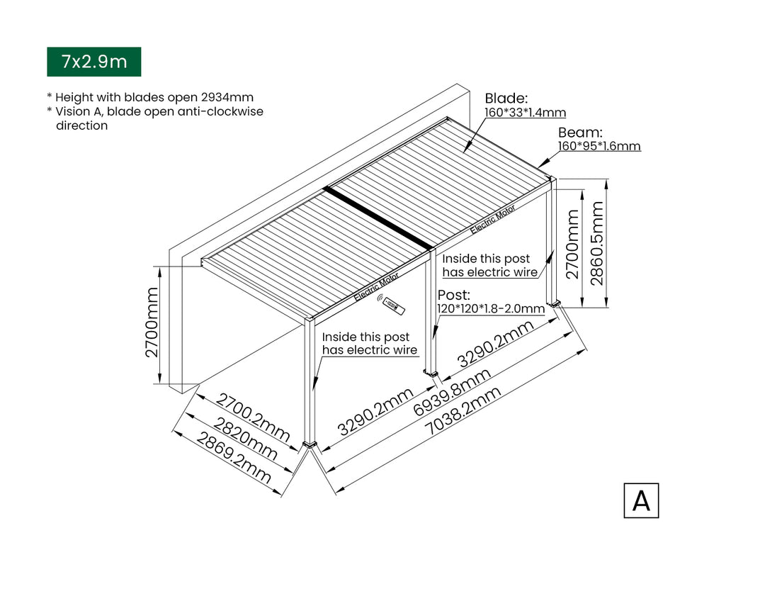 Caspian Motorised Wall Mounted Louvre Roof Aluminium Pergola