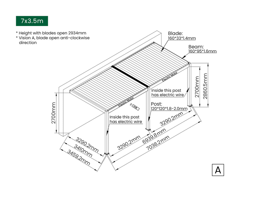 Caspian Motorised Wall Mounted Louvre Roof Aluminium Pergola