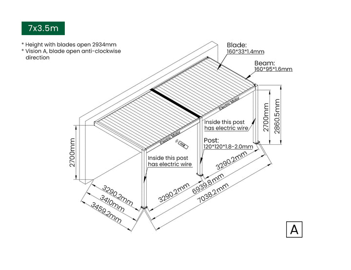 Caspian Motorised Wall Mounted Louvre Roof Aluminium Pergola