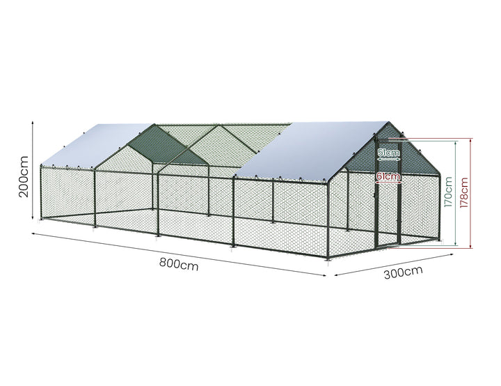Aegis Walk-In Chicken Coop Run with UV Cover - 300x800x200cm