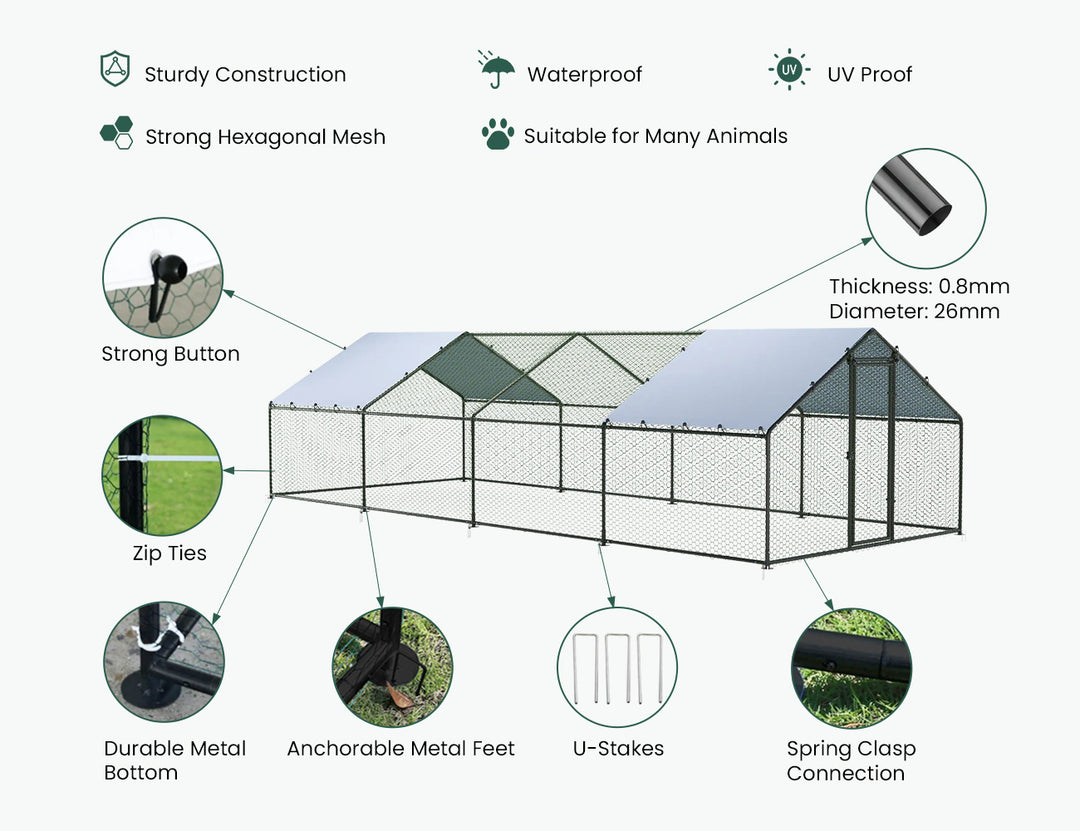 Aegis Walk-In Chicken Coop Run with UV Cover - 300x800x200cm