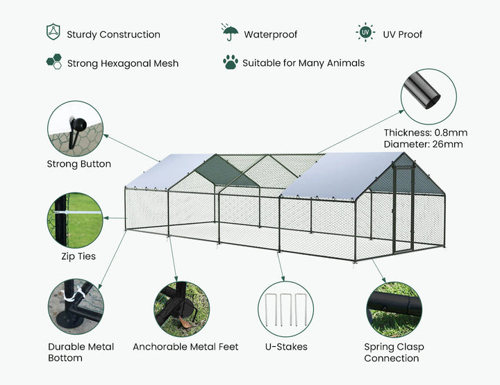 Aegis Walk-In Chicken Coop Run with UV Cover - 300x800x200cm