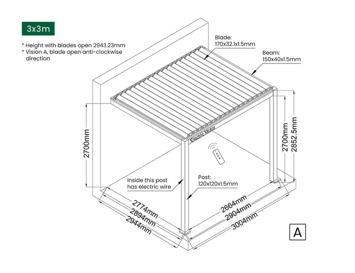 Baltic Motorised Wall Mounted  Louvre Roof Aluminium Pergola