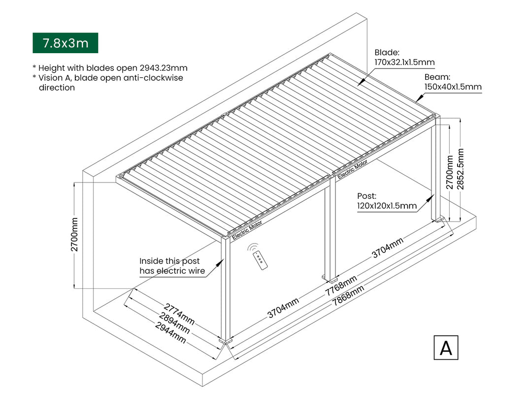 Baltic Motorised Wall Mounted  Louvre Roof Aluminium Pergola