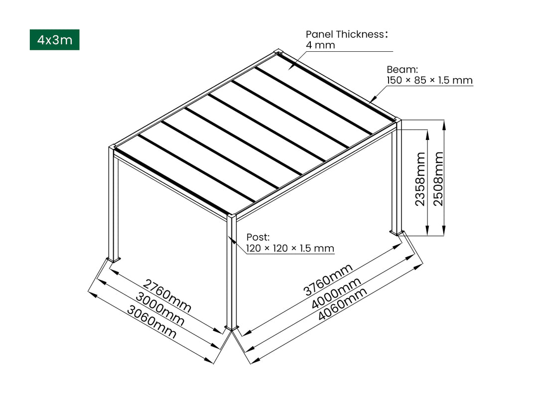 Bering Freestanding Polycarbonate Roof  Pergola