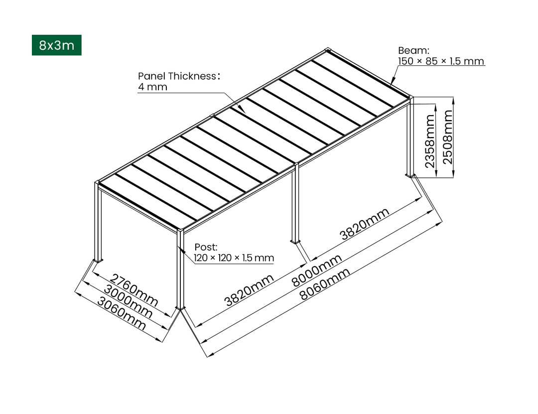 Bering Freestanding Polycarbonate Roof  Pergola
