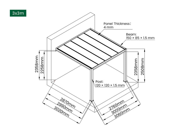 Bering Wall Mounted Polycarbonate Roof  Pergola