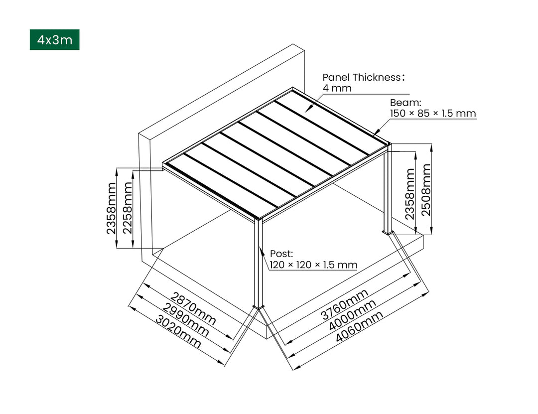 Bering Wall Mounted Polycarbonate Roof  Pergola