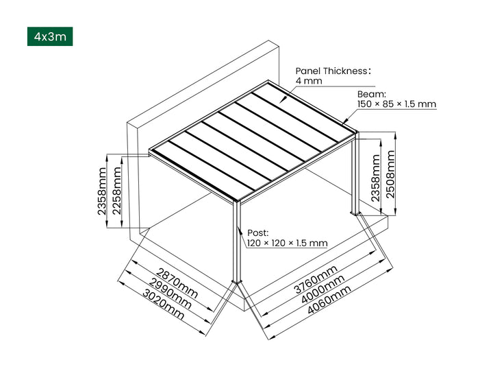 Bering Wall Mounted Polycarbonate Roof  Pergola