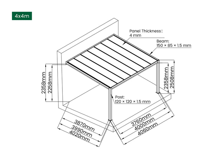 Bering Wall Mounted Polycarbonate Roof  Pergola
