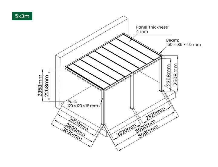 Bering Wall Mounted Polycarbonate Roof  Pergola