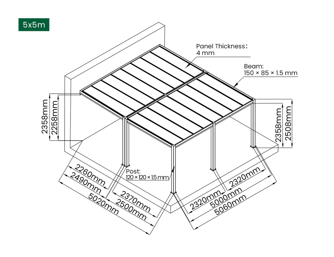 Bering Wall Mounted Polycarbonate Roof  Pergola