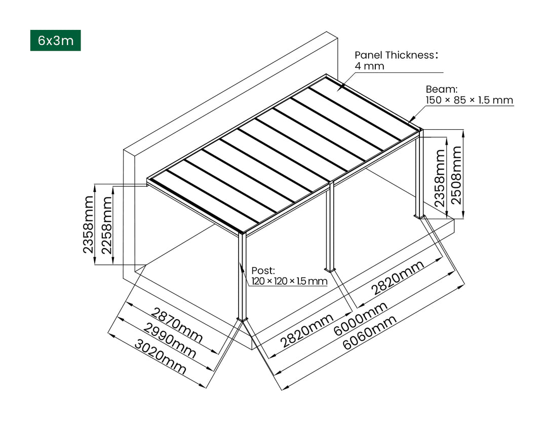 Bering Wall Mounted Polycarbonate Roof  Pergola