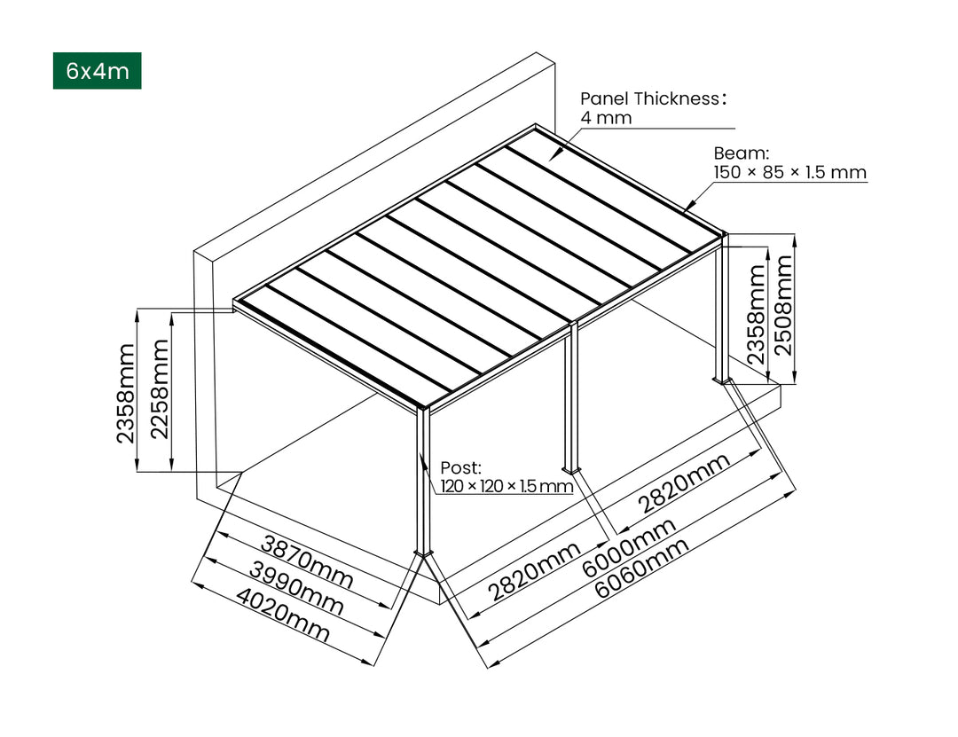 Bering Wall Mounted Polycarbonate Roof  Pergola