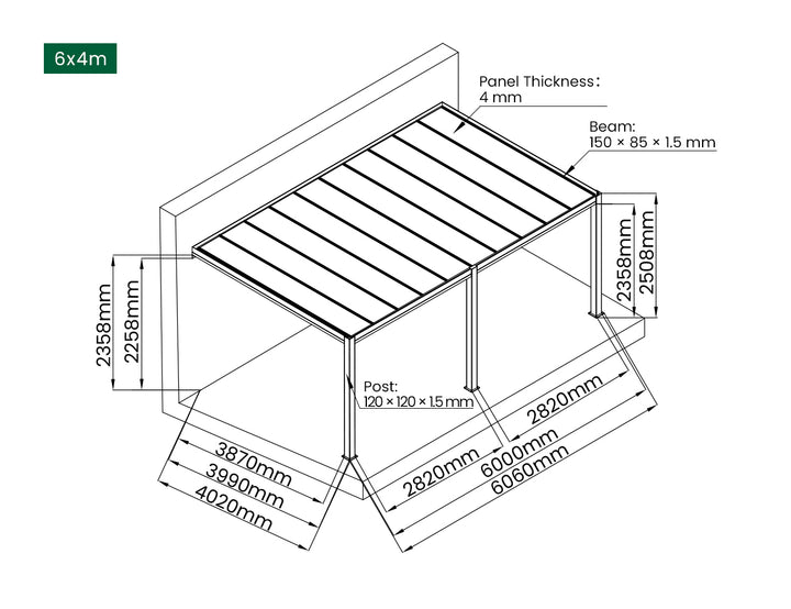 Bering Wall Mounted Polycarbonate Roof  Pergola