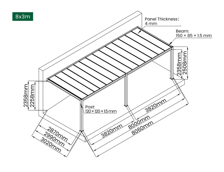 Bering Wall Mounted Polycarbonate Roof  Pergola