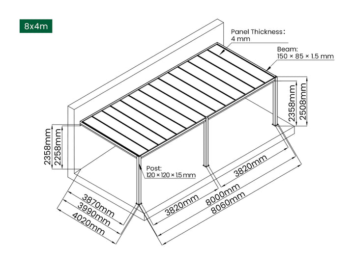 Bering Wall Mounted Polycarbonate Roof  Pergola
