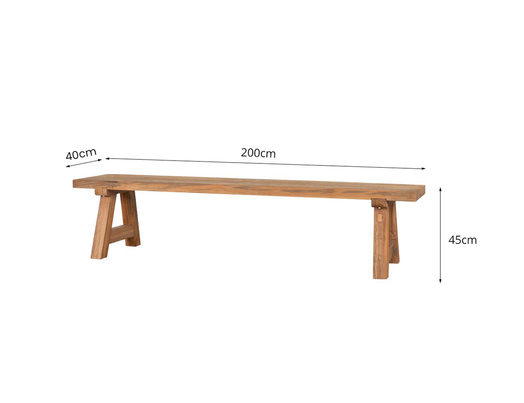 Stalwart Teak A Frame Dining Bench Seat 200 x 40cm