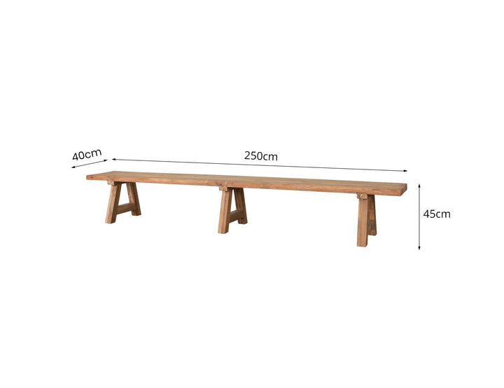 Stalwart Teak A Frame Dining Bench Seat 250 x 40cm
