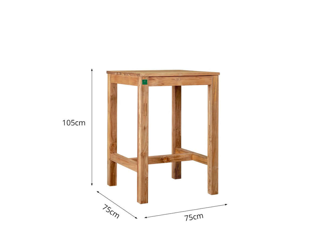 Square Teak 105cm High Bar Table & Chair Set