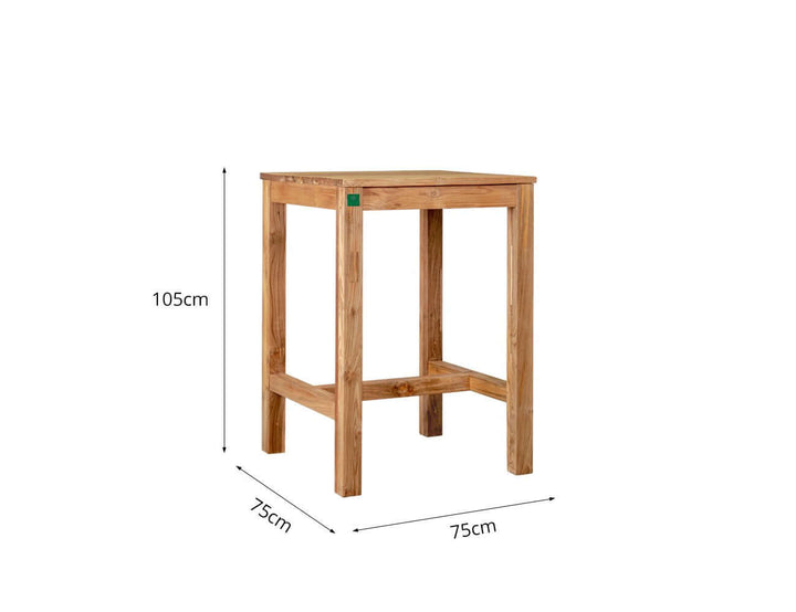 Square Teak 105cm High Bar Table & Chair Set