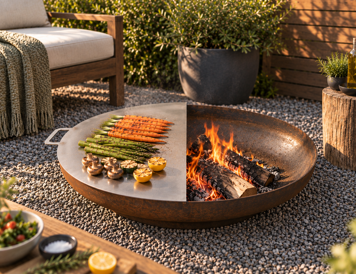 75cm Fire Pit Grill Duo Set
