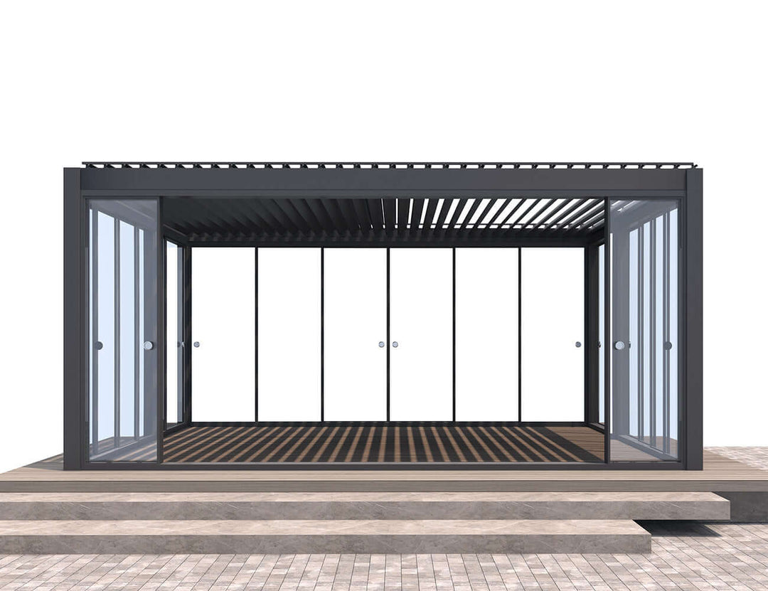 Frame Glass Sliding door For Mediterranean-SKY  Louvre Roof Pergola