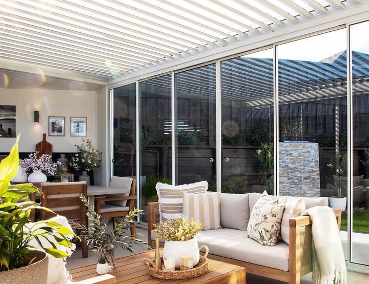 Frame Glass Sliding door For Mediterranean-SKY  Louvre Roof Pergola