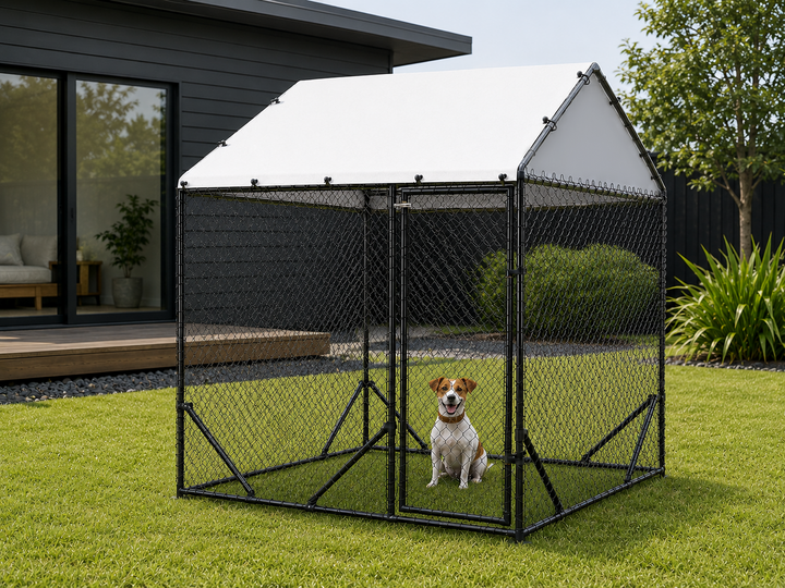 Aegis Outdoor Dog Run With Roof Cover - 196x196x230cm