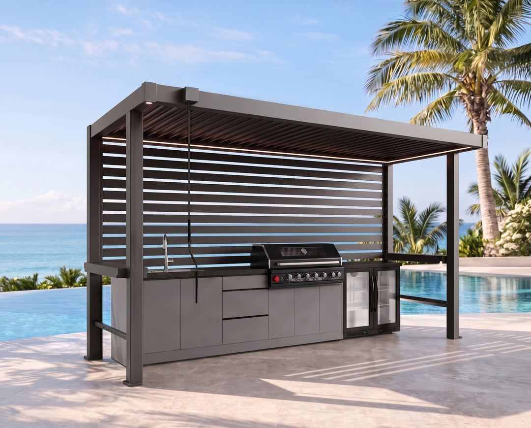 Milford Manual Louvred BBQ Pergola with LED Lighting