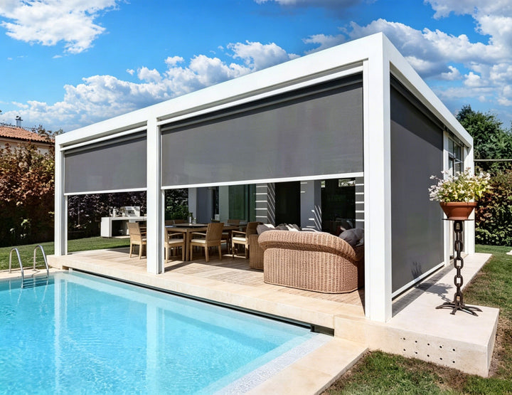 Manual Blind For Mediterranean-SKY Wall Mounted Louvre Roof Pergola