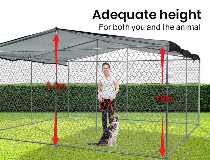 Galvanised Dog Run with Roof - Large 4x4x2.3m-With Cover