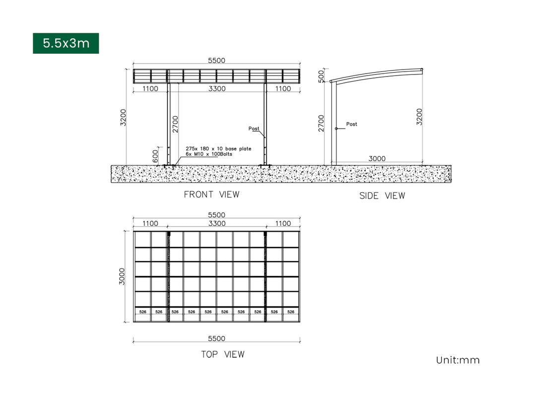 Stormbrace Single Carport - 5.5m x 3m
