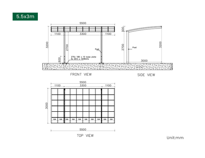 Stormbrace Single Carport - 5.5m x 3m