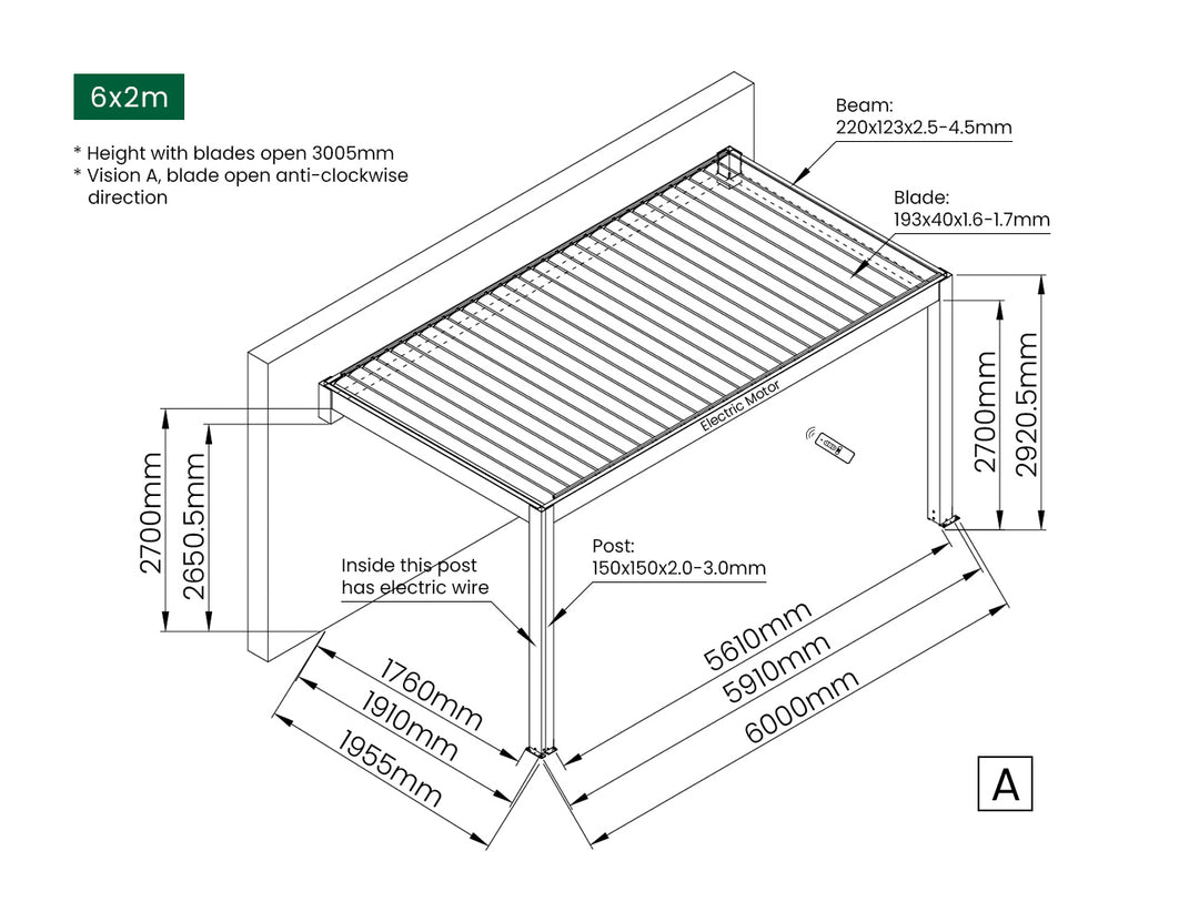 Tasman Motorised Wall Mounted Louvre Roof Aluminium Pergola
