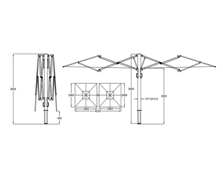 Tecra  3×6m Double Sided Cantilever Umbrella