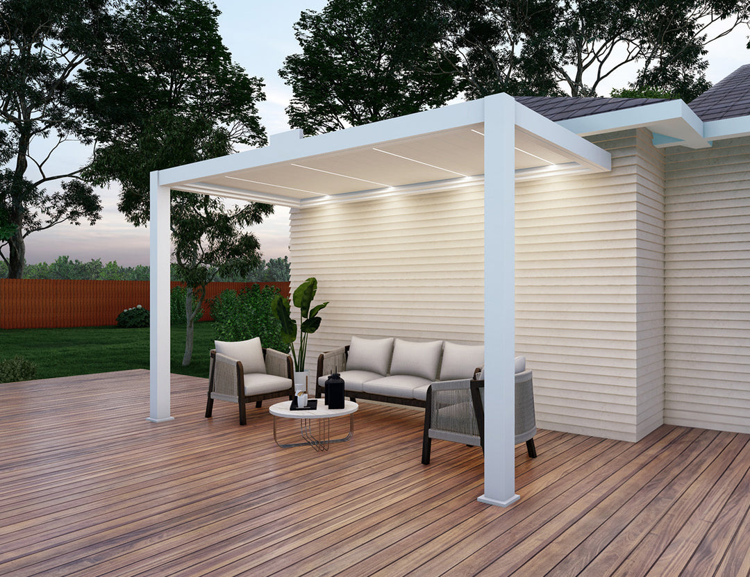 Baltic Motorised Wall Mounted  Louvre Roof Aluminium Pergola