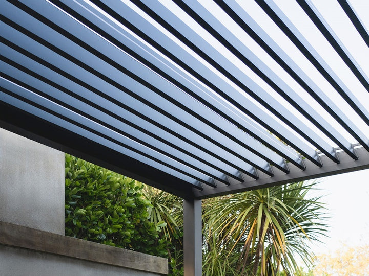 Baltic Motorised Freestanding Louvre Roof Aluminium Pergola Size: 2 x 2m Color: Black
