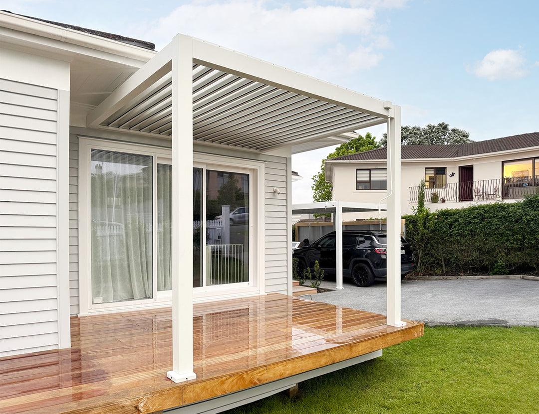 Baltic Manual Wall Mounted  Louvre Roof Aluminium Pergola