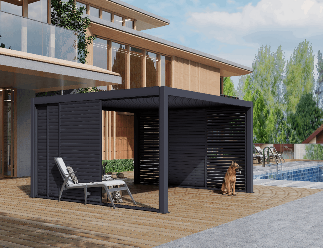 Baltic Motorised Freestanding Louvre Roof Aluminium Pergola Size: 2 x 2m Color: Black