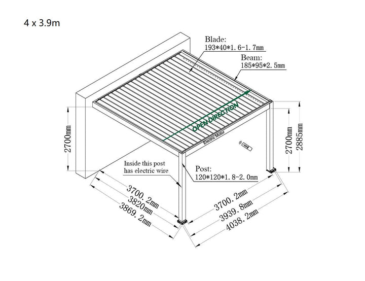 Caribbean Motorised Wall Mounted Louvre Roof Aluminium Pergola