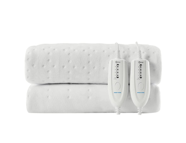 Electric blanket with two controllers on a white background